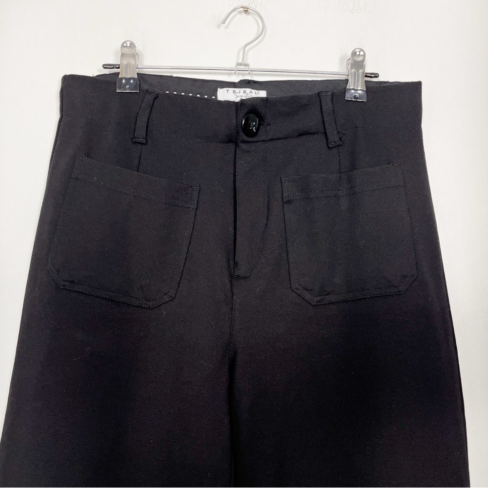 Tribal Women’s Black High Rise Wide Leg Cropped Pants Size 4 Ponte Fabric - Picture 4 of 11
